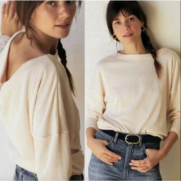 Maeve by Anthropologie Kasi Ivory Ribbed Draped Back Pullover Top Size XS - Picture 1 of 12